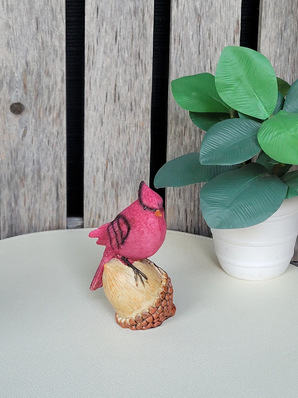 Red Cardinal Resin Figurine on Acorn - Decorative Bird Accent - Picture 2 of 5